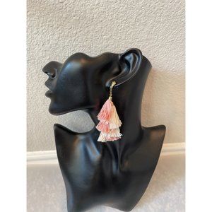NWT Ettika Daydreamer Pink/White Tassel 18K Gold Plated Earrings